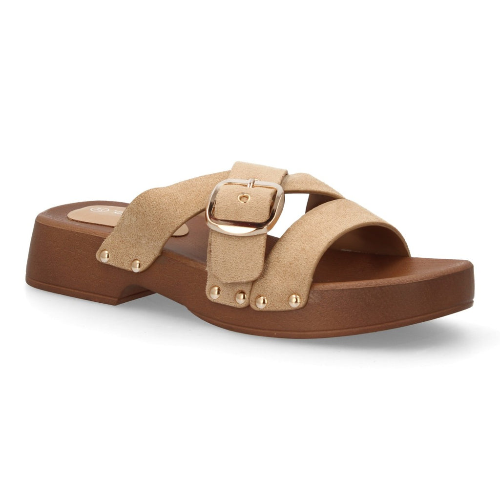 Sandalia pala plataforma de madera con hebilla elegante - H3019-Beige