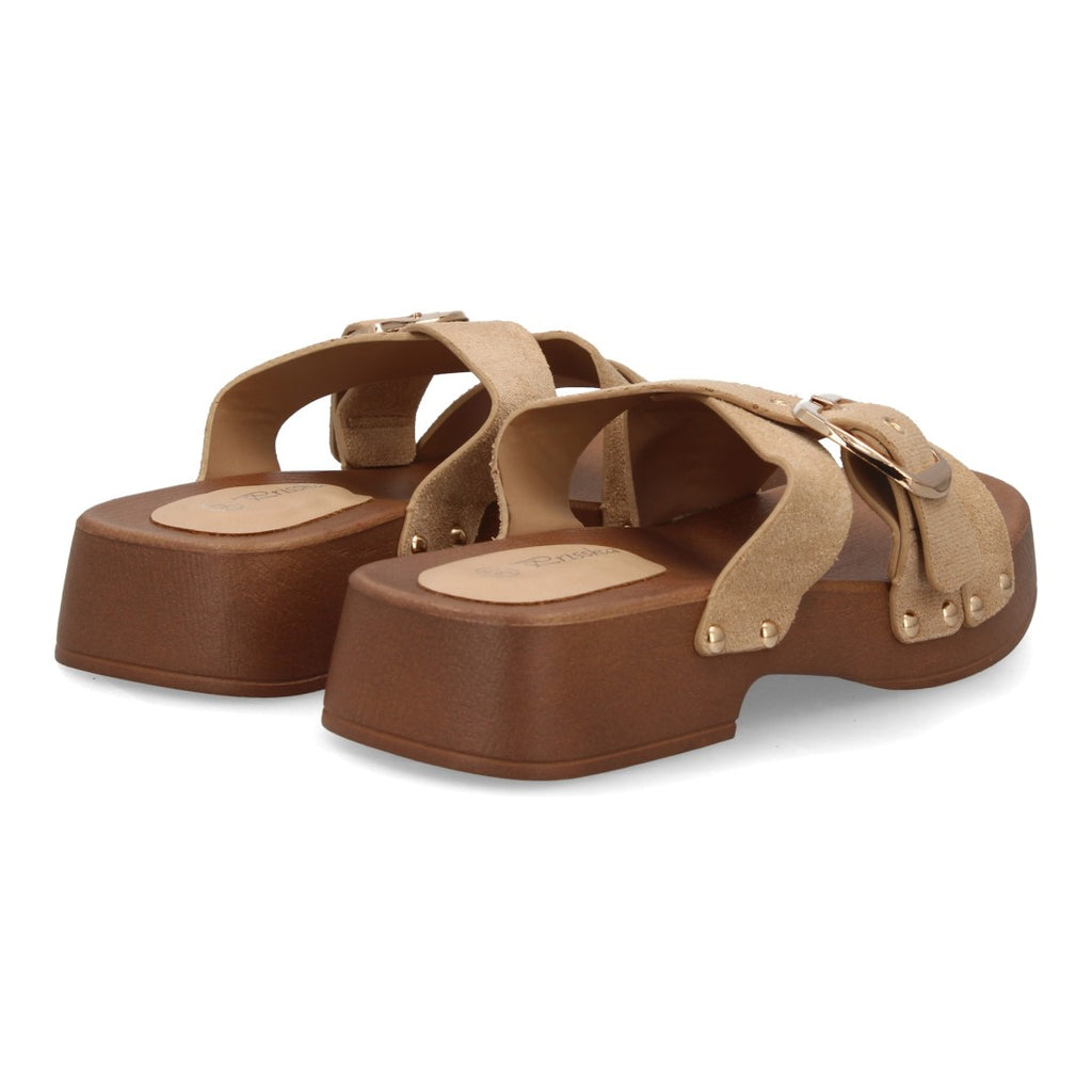 Sandalia pala plataforma de madera con hebilla elegante - H3019-Beige