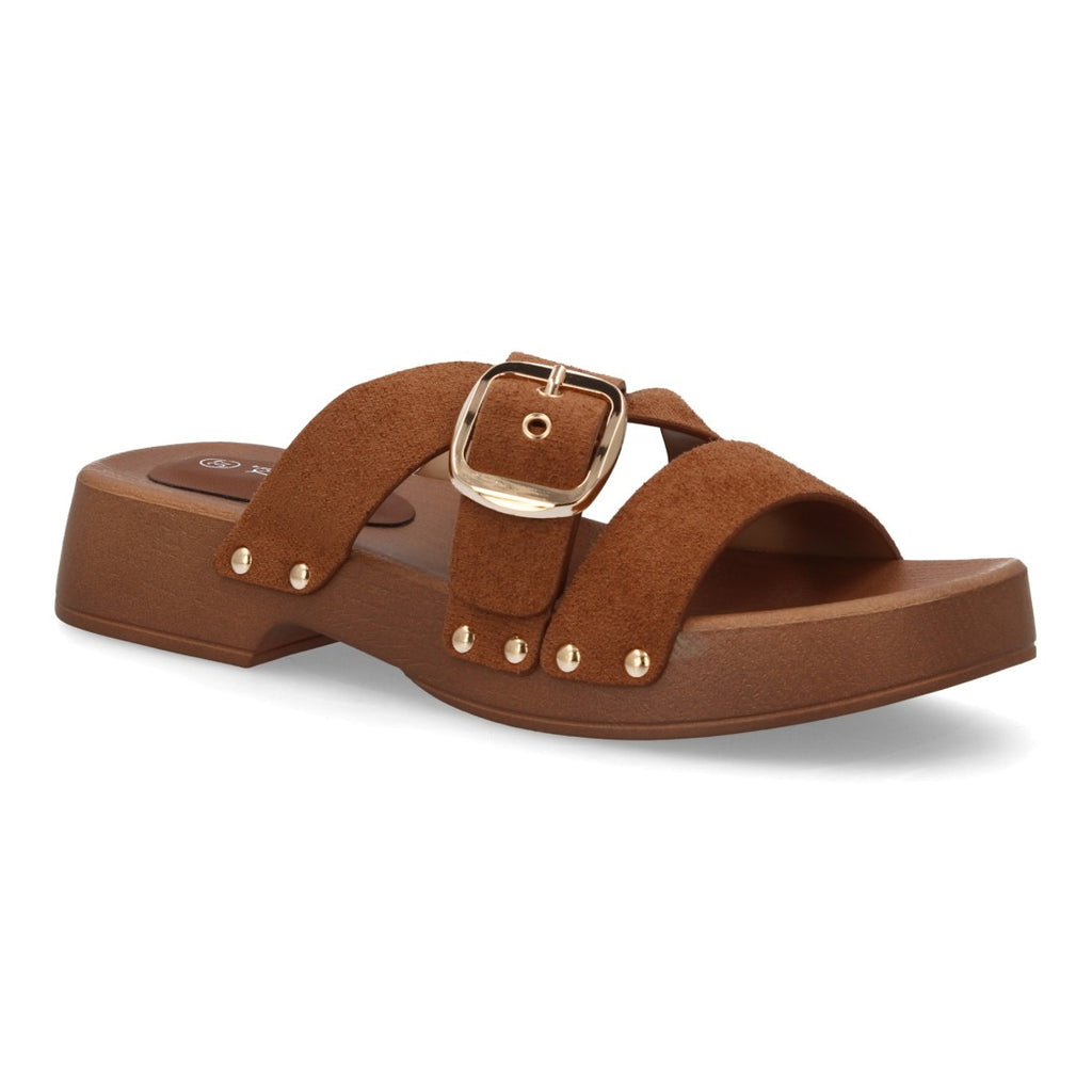 Sandalia pala plataforma de madera con hebilla elegante - H3019-Marron