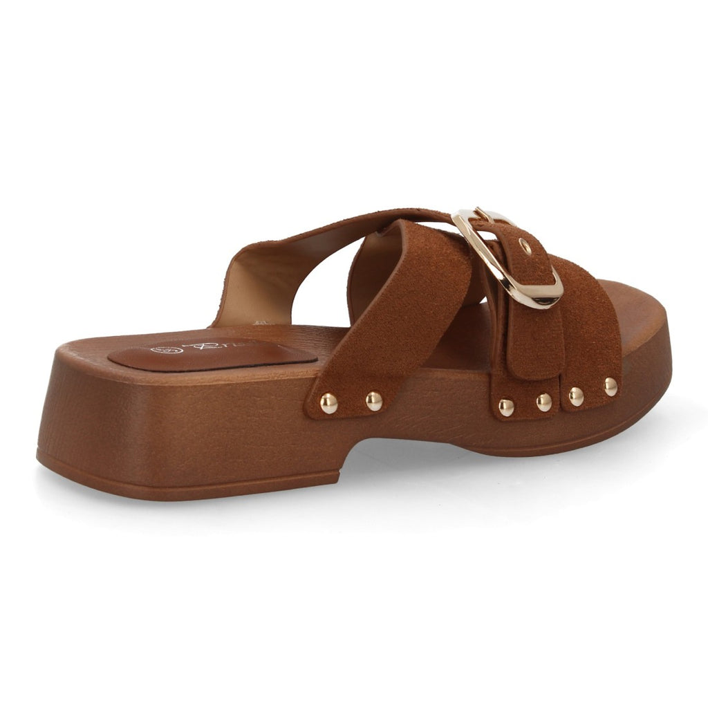 Sandalia pala plataforma de madera con hebilla elegante - H3019-Marron