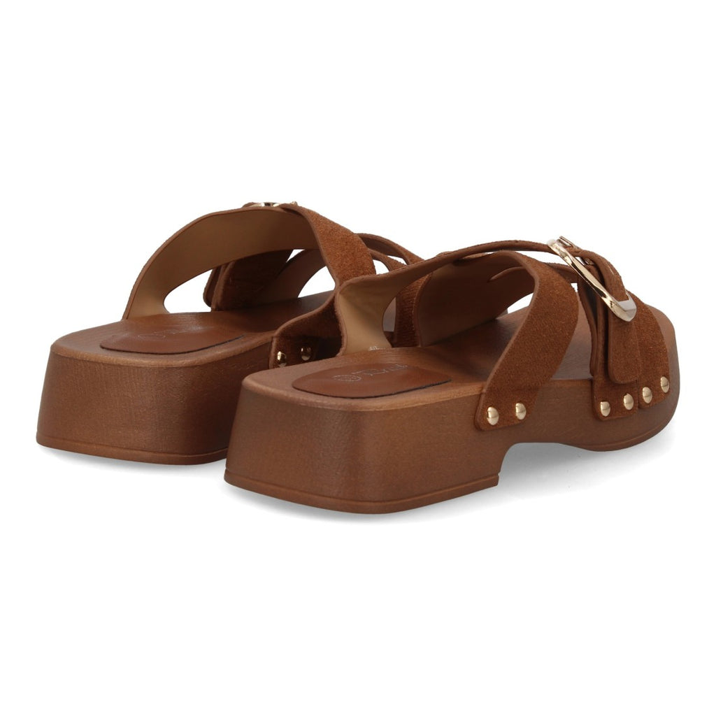 Sandalia pala plataforma de madera con hebilla elegante - H3019-Marron
