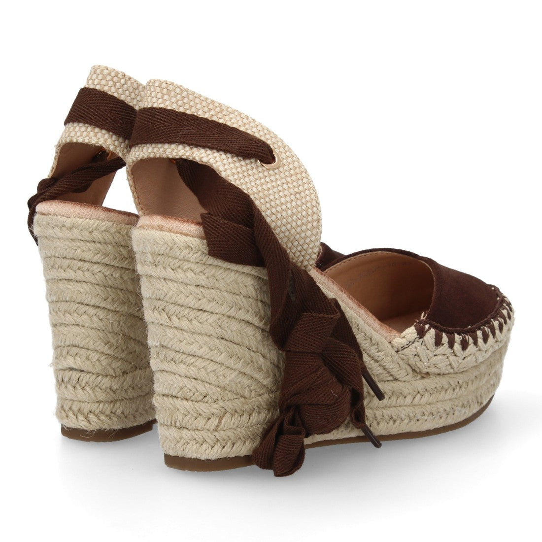 Sandalia de Cuña de Yute con Cintas y Diseño Moderno - 7Q9-Marron