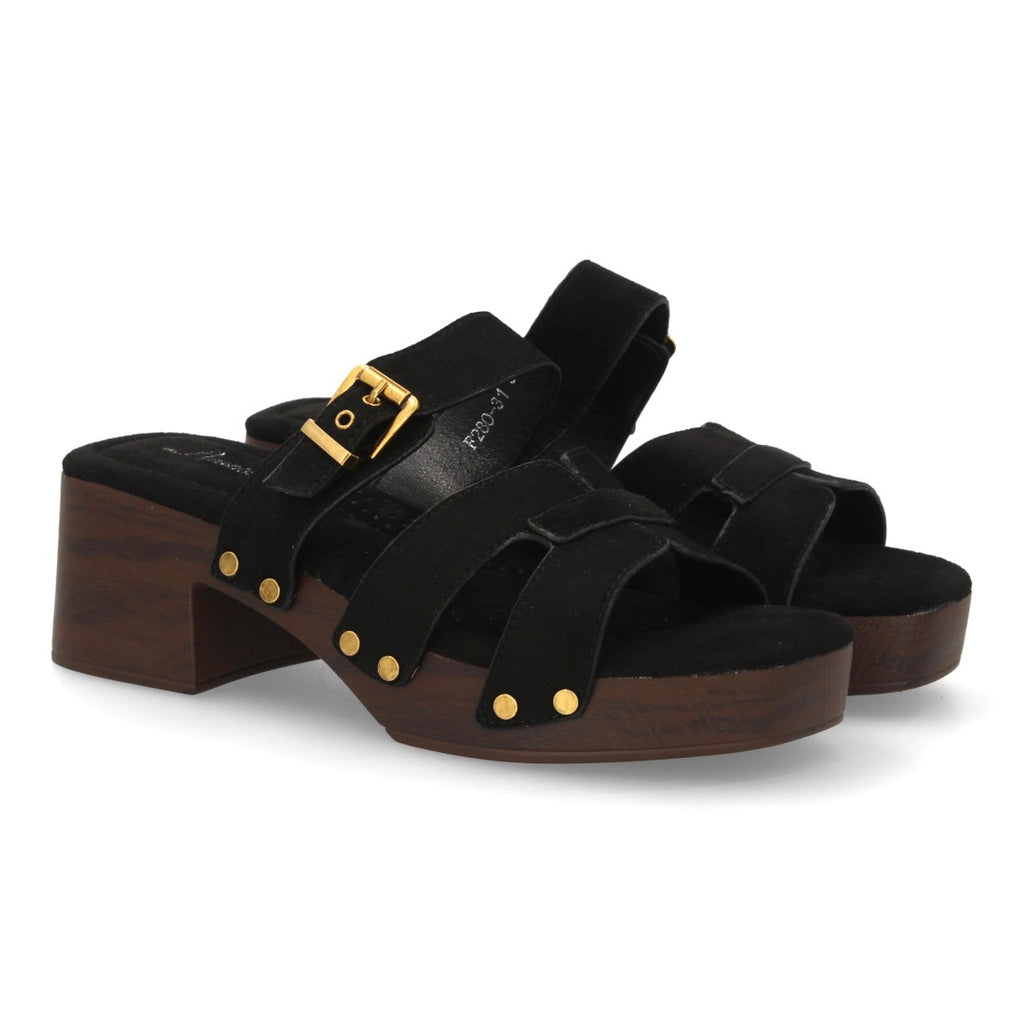 Sandalia pala tacón anchocon tachuelas - Negro