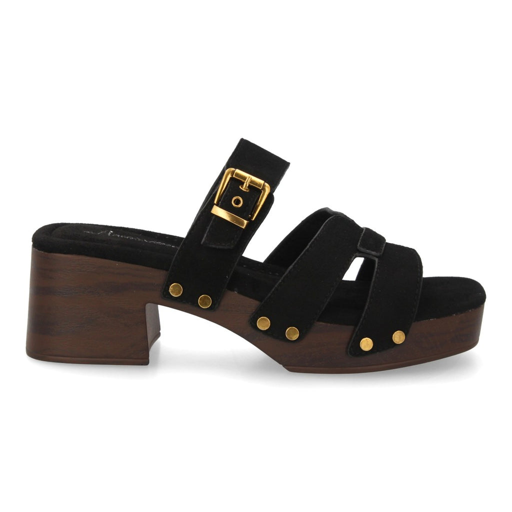 Sandalia pala tacón anchocon tachuelas - Negro