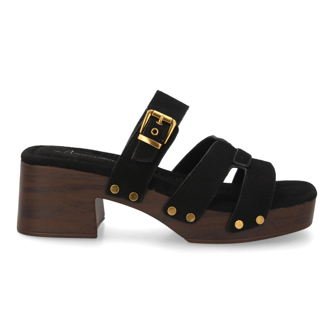 Sandalia pala tacón anchocon tachuelas - Negro