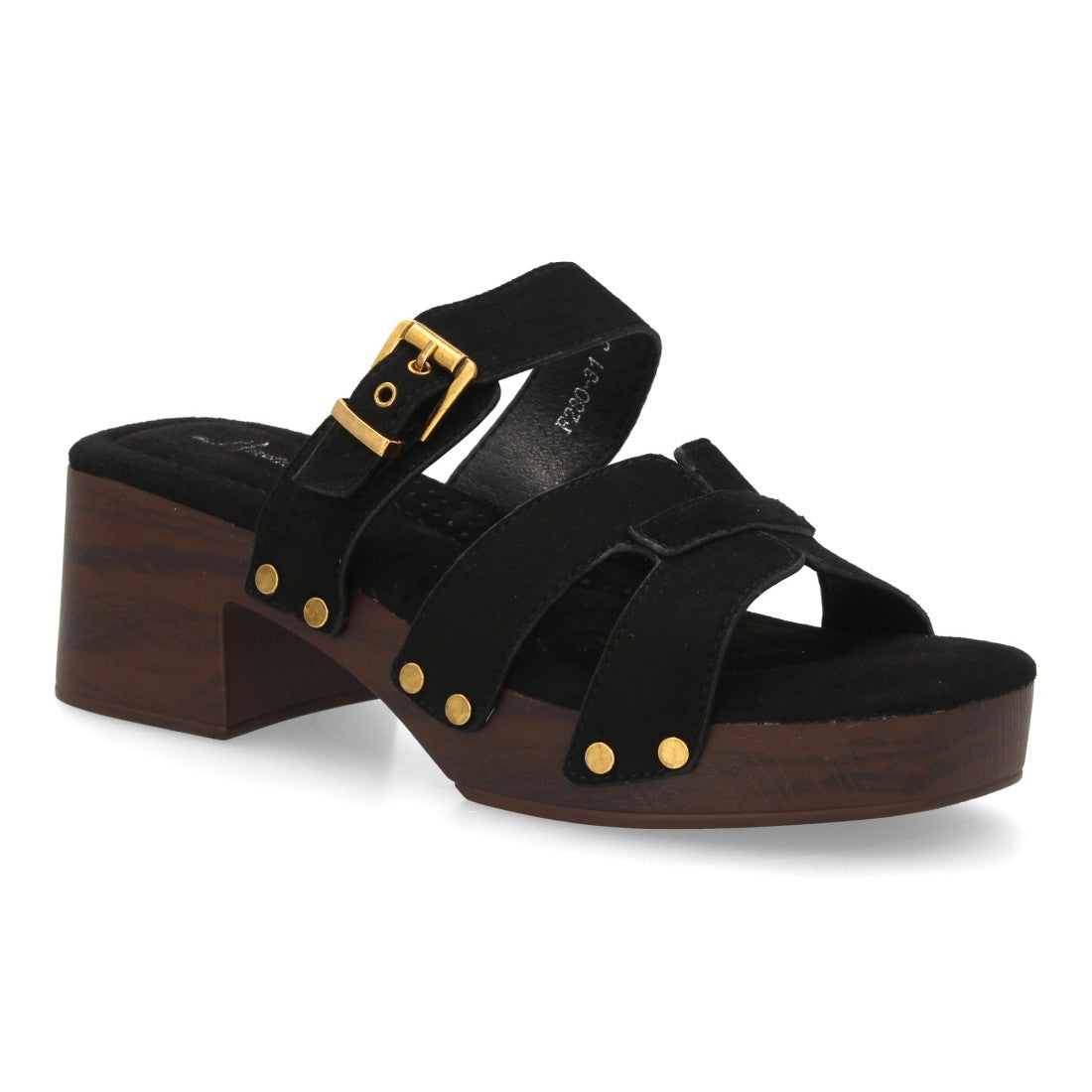 Sandalia pala tacón anchocon tachuelas - Negro