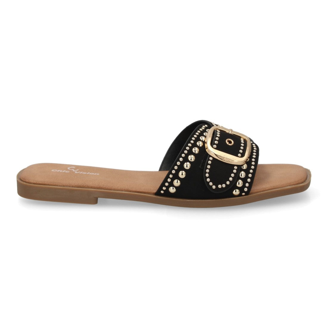 Sandalia pala mujer con hebilla decorativa -TF2528-Negro