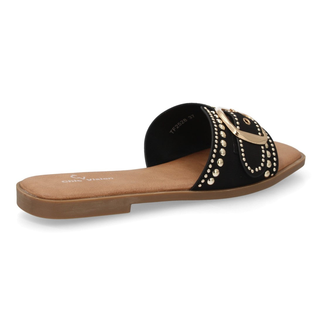 Sandalia pala mujer con hebilla decorativa -TF2528-Negro