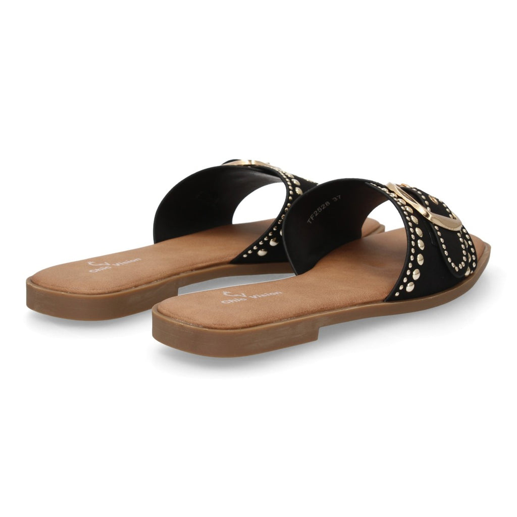 Sandalia pala mujer con hebilla decorativa -TF2528-Negro