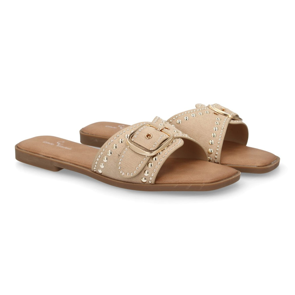 Sandalia pala mujer con hebilla decorativa- TF2528-Beige