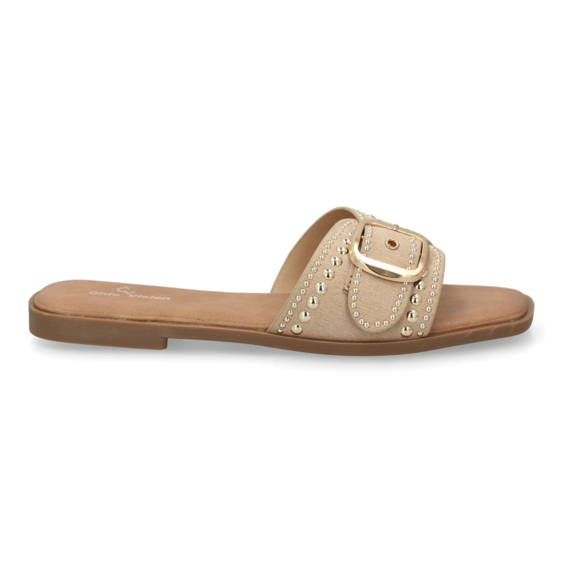Sandalia pala mujer con hebilla decorativa- TF2528-Beige