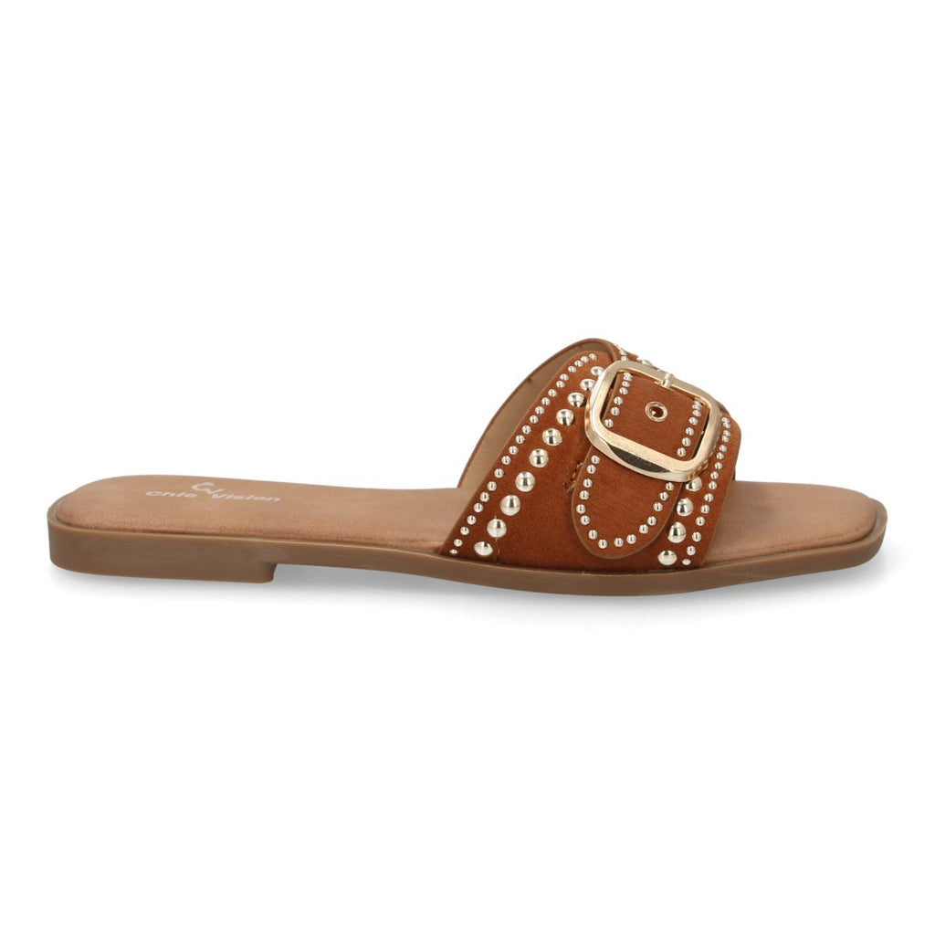 Sandalia pala mujer con hebilla decorativa- TF2528-Camel