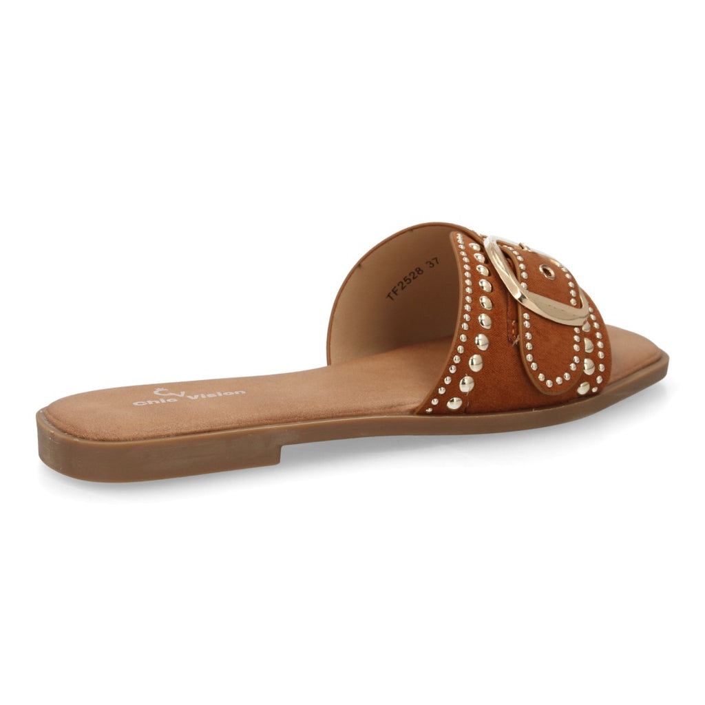 Sandalia pala mujer con hebilla decorativa- TF2528-Camel