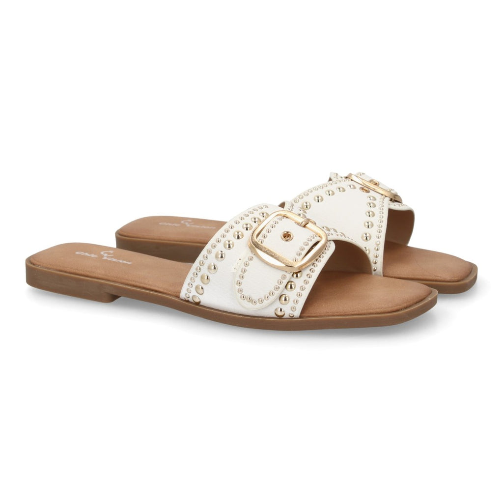 Sandalia pala mujer con hebilla decorativa - TF2528-Blanco