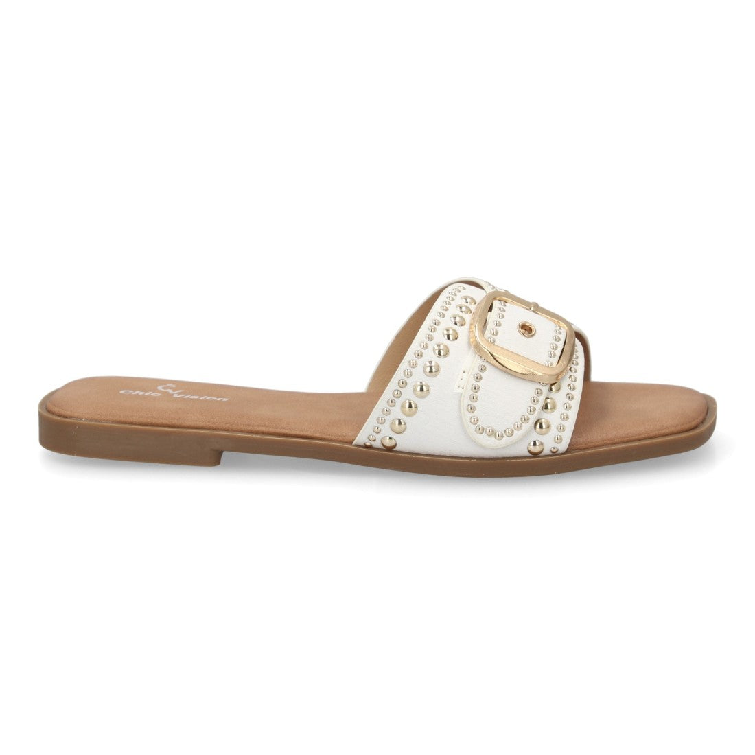 Sandalia pala mujer con hebilla decorativa - TF2528-Blanco