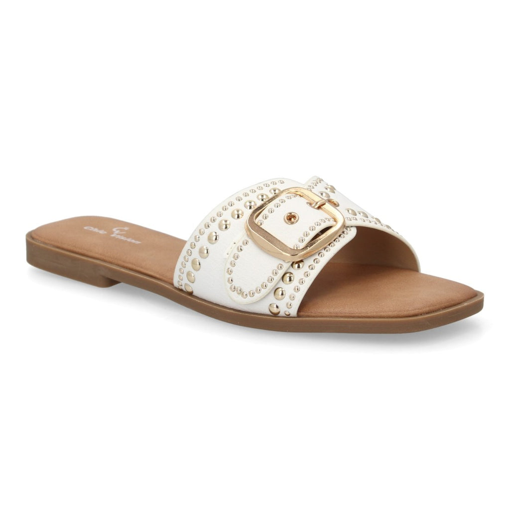 Sandalia pala mujer con hebilla decorativa - TF2528-Blanco