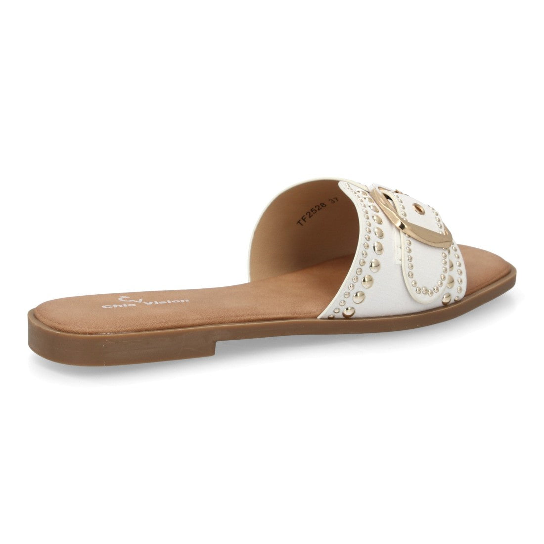 Sandalia pala mujer con hebilla decorativa - TF2528-Blanco