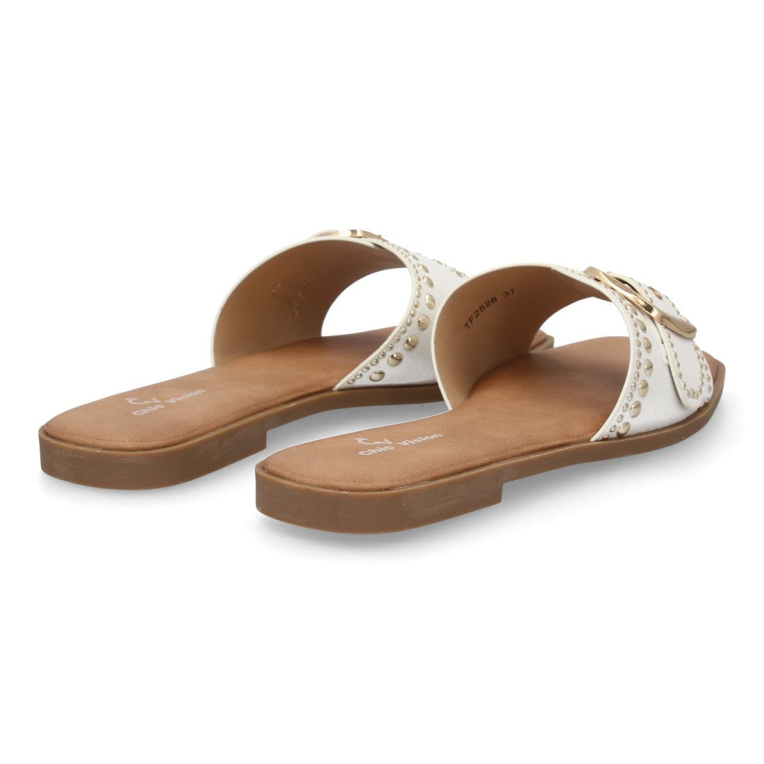Sandalia pala mujer con hebilla decorativa - TF2528-Blanco