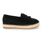 Alpargata de Mujer con Flecos Decorativos y Suela de Yute Trenzado  -Negro