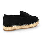 Alpargata de Mujer con Flecos Decorativos y Suela de Yute Trenzado  -Negro