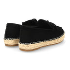Alpargata de Mujer con Flecos Decorativos y Suela de Yute Trenzado  -Negro