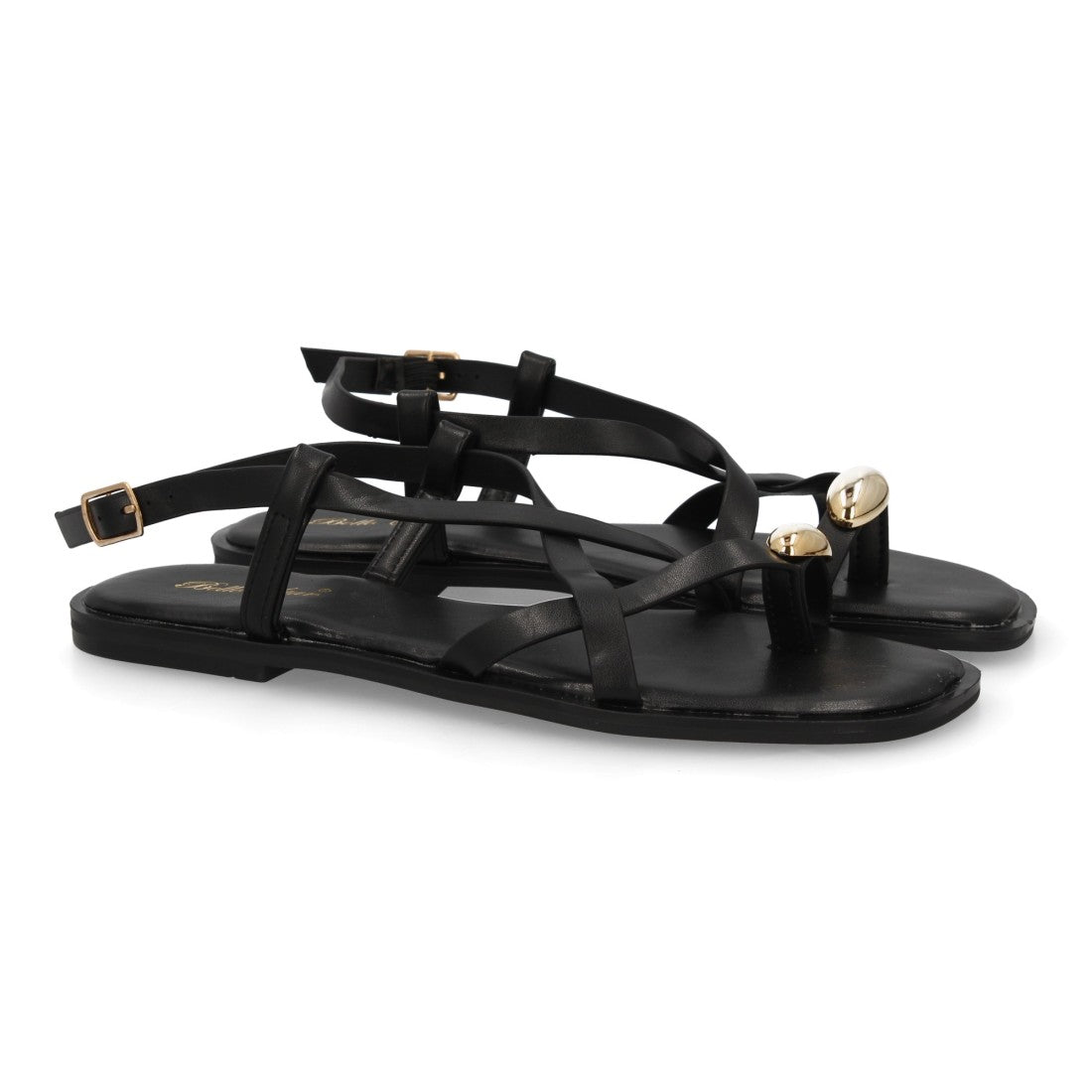 Sandalia Tiras Cruzadas con adorno metálico  - L2887-Negro