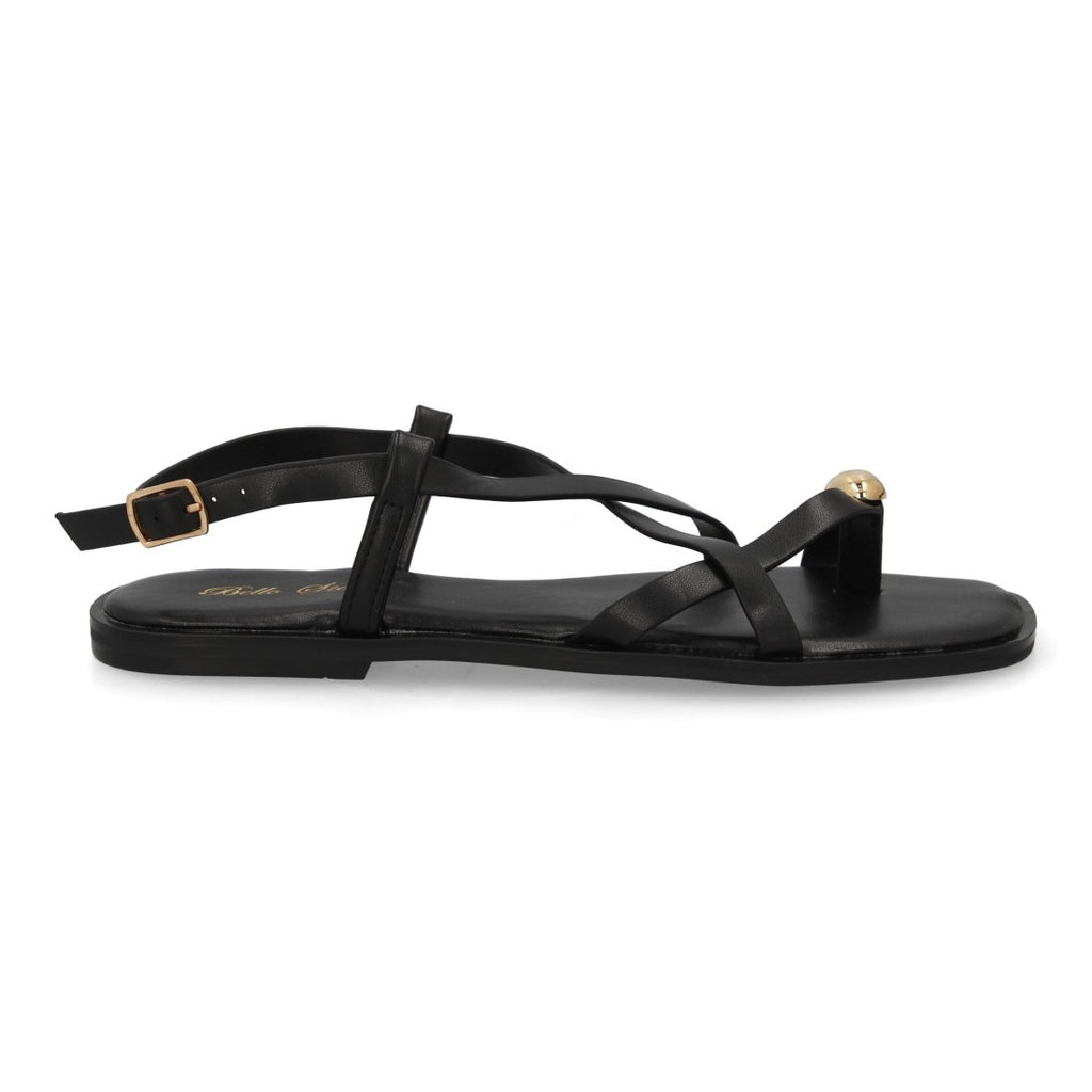 Sandalia Tiras Cruzadas con adorno metálico  - L2887-Negro
