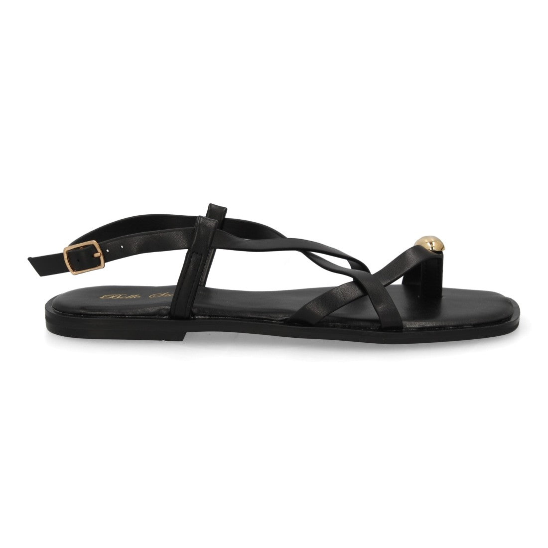 Sandalia Tiras Cruzadas con adorno metálico  - L2887-Negro