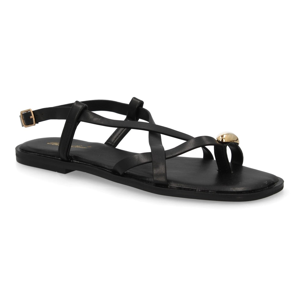 Sandalia Tiras Cruzadas con adorno metálico  - L2887-Negro