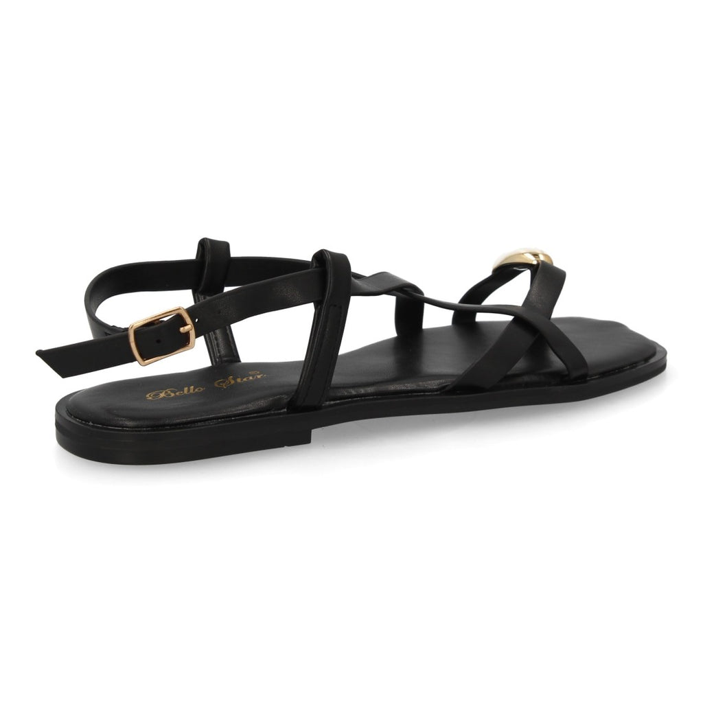 Sandalia Tiras Cruzadas con adorno metálico  - L2887-Negro