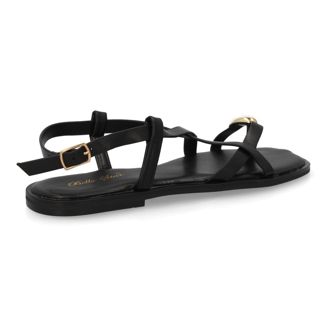 Sandalia Tiras Cruzadas con adorno metálico  - L2887-Negro