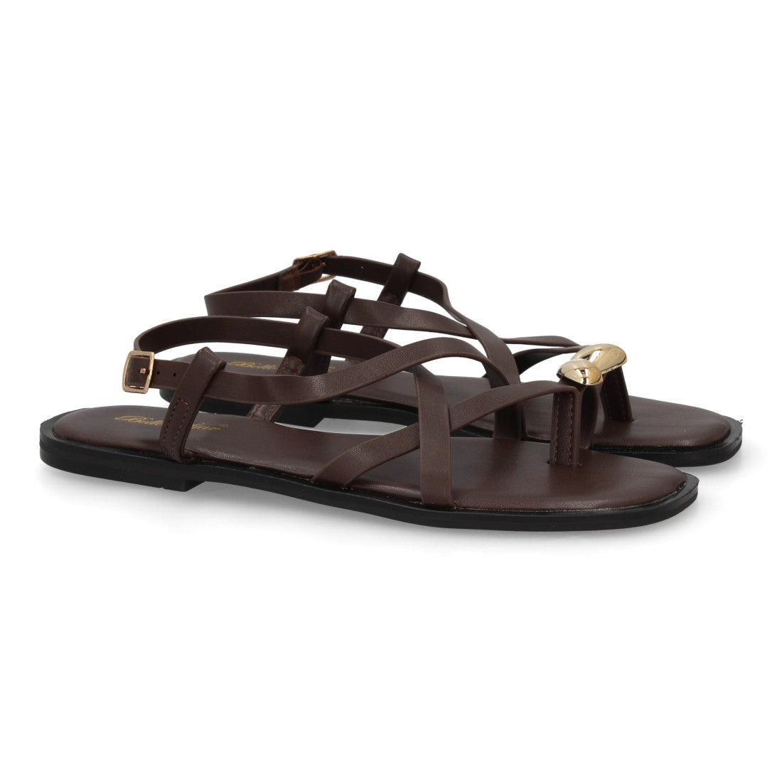 Sandalia Tiras Cruzadas con adorno metálico  - L2887-Marron
