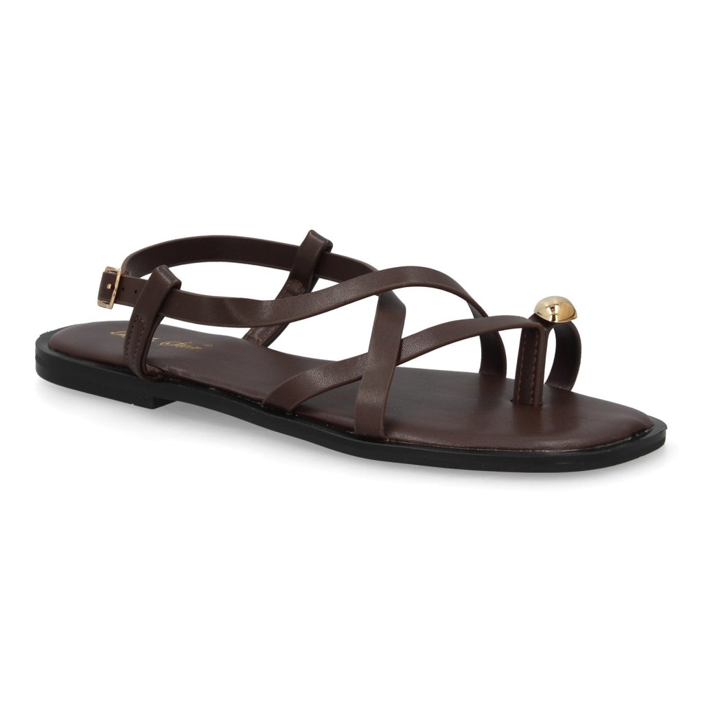 Sandalia Tiras Cruzadas con adorno metálico  - L2887-Marron