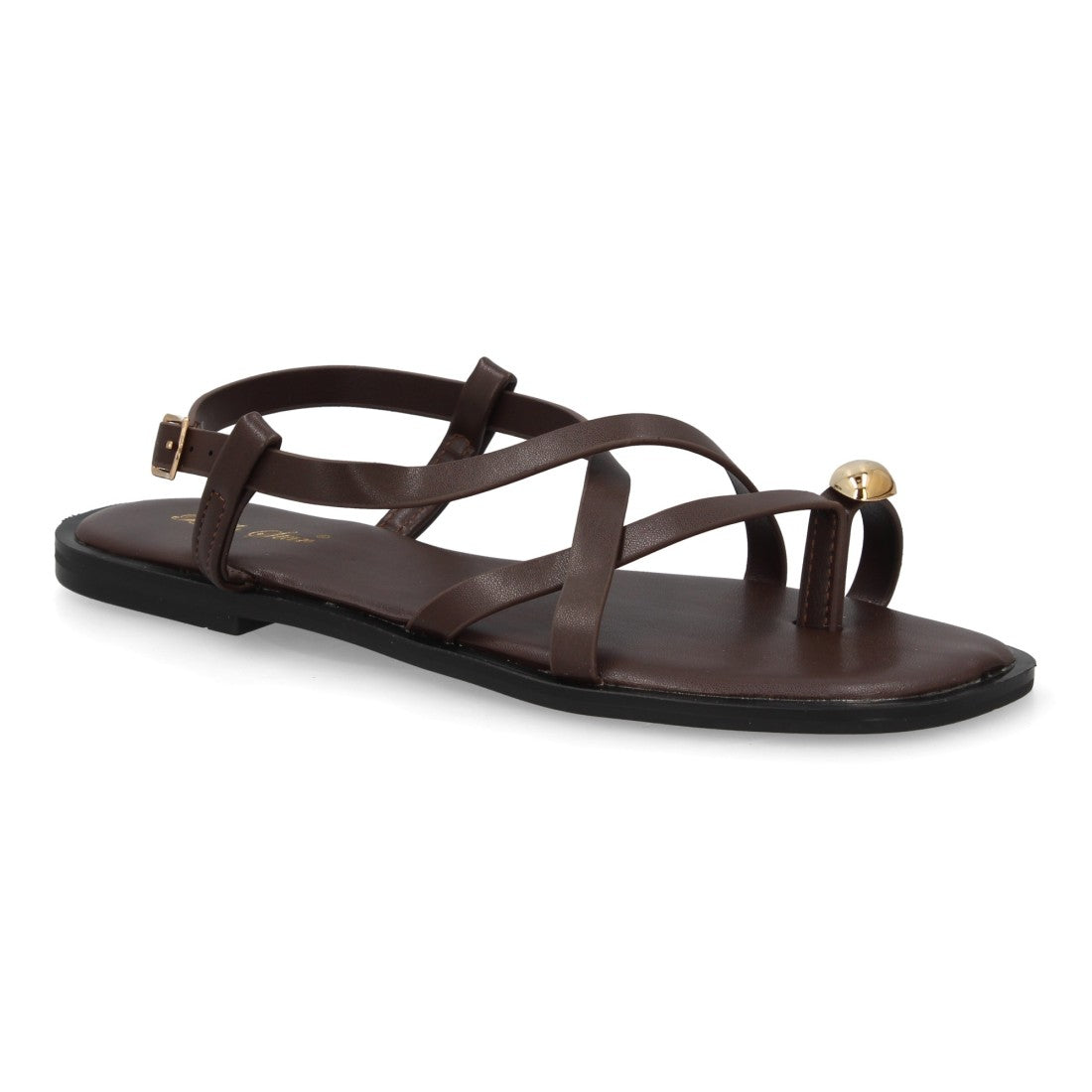 Sandalia Tiras Cruzadas con adorno metálico  - L2887-Marron