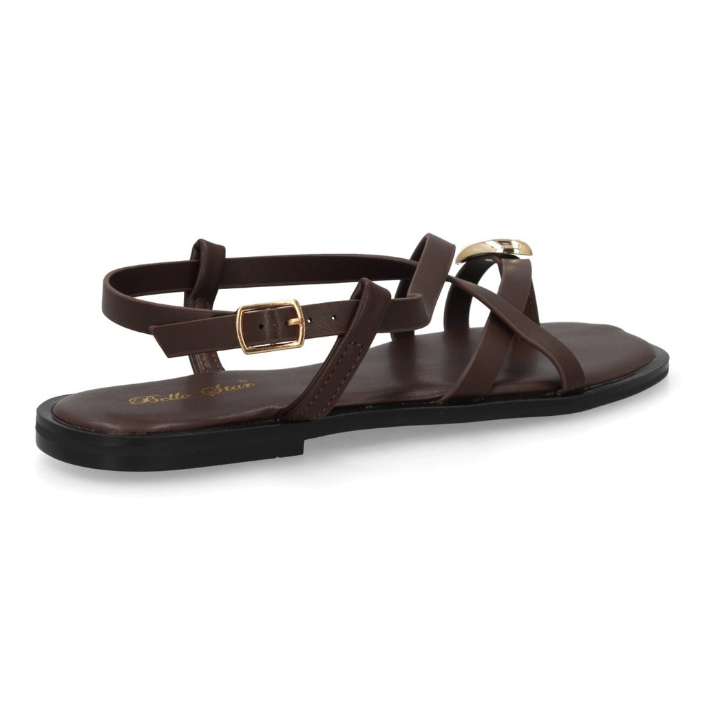 Sandalia Tiras Cruzadas con adorno metálico  - L2887-Marron