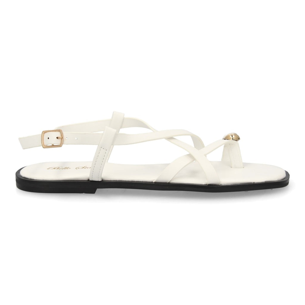 Sandalia Tiras Cruzadas con adorno metálico  - L2887-Blanco