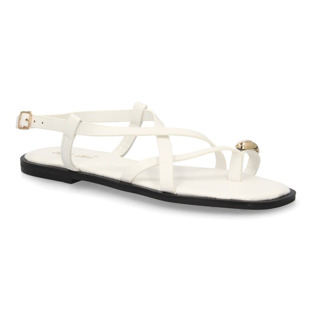 Sandalia Tiras Cruzadas con adorno metálico  - L2887-Blanco