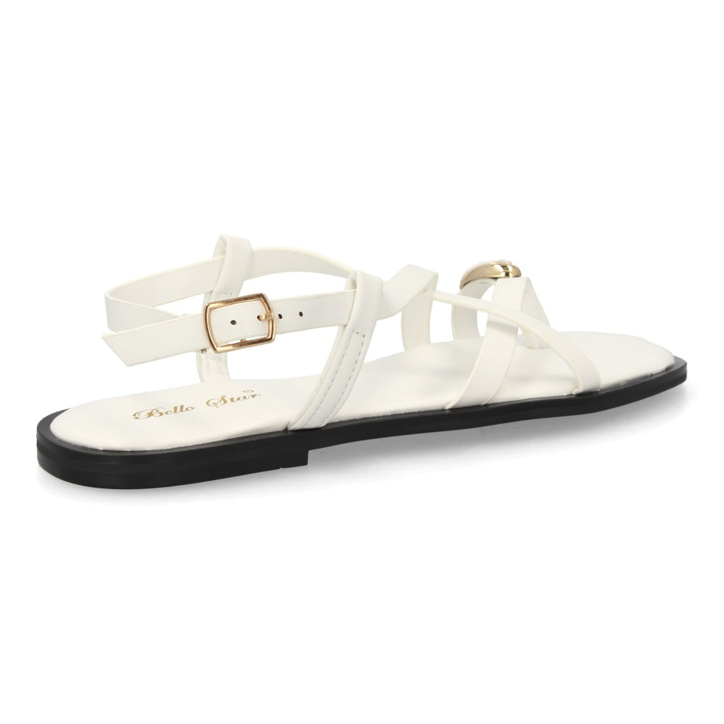 Sandalia Tiras Cruzadas con adorno metálico  - L2887-Blanco
