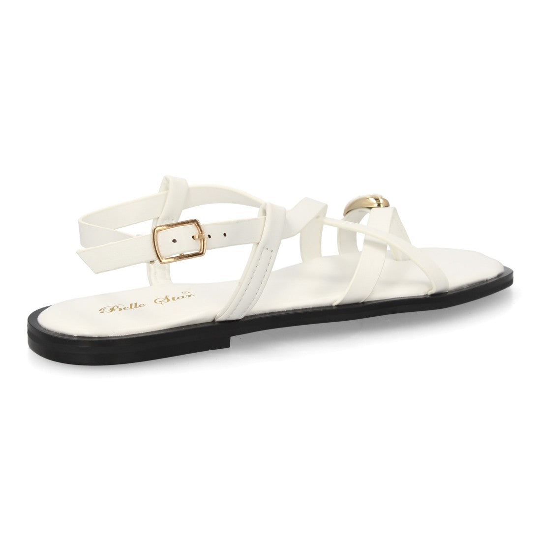 Sandalia Tiras Cruzadas con adorno metálico  - L2887-Blanco