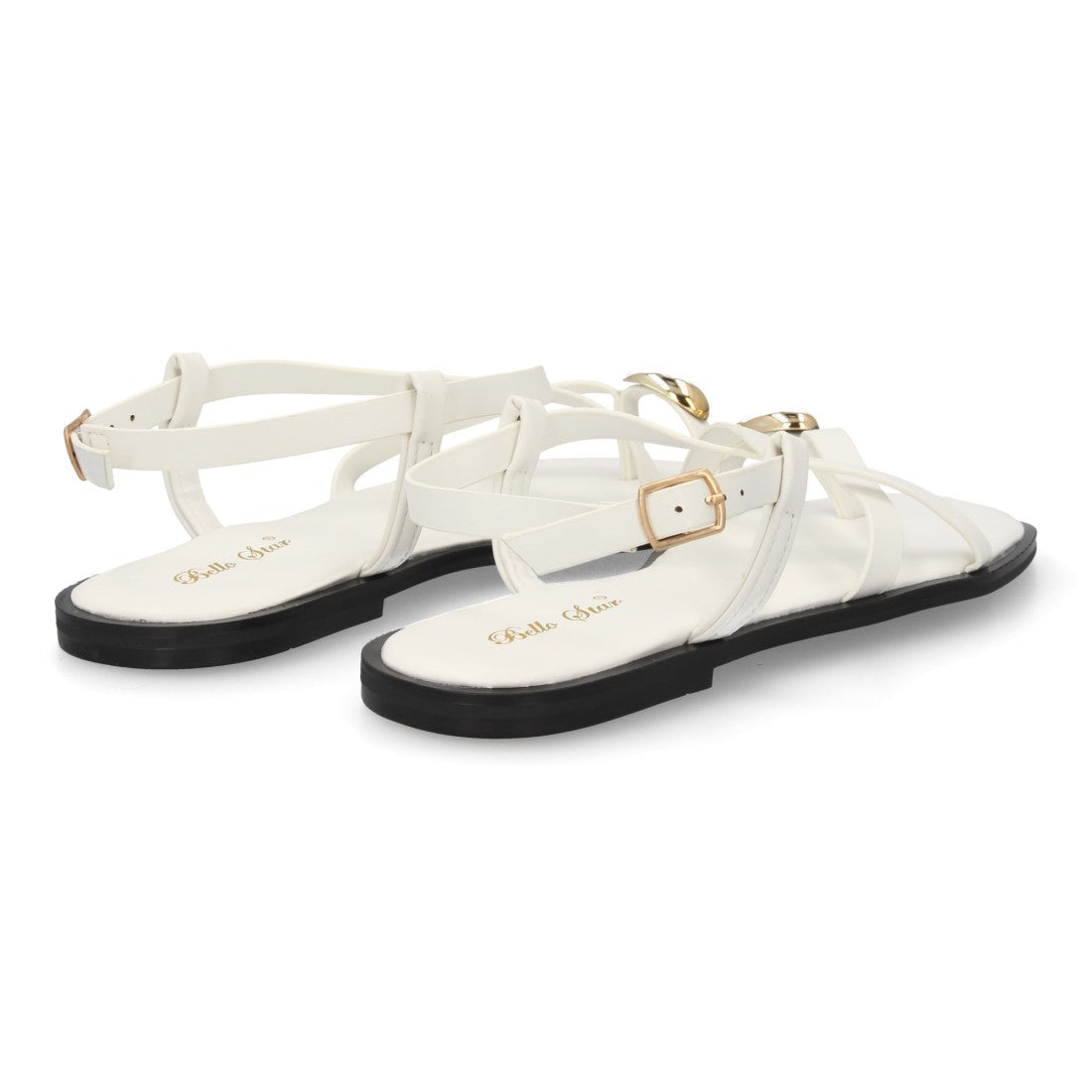 Sandalia Tiras Cruzadas con adorno metálico  - L2887-Blanco