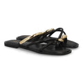 Sandalia plana mujer de tiras con adorno metálico- L2888-Negro