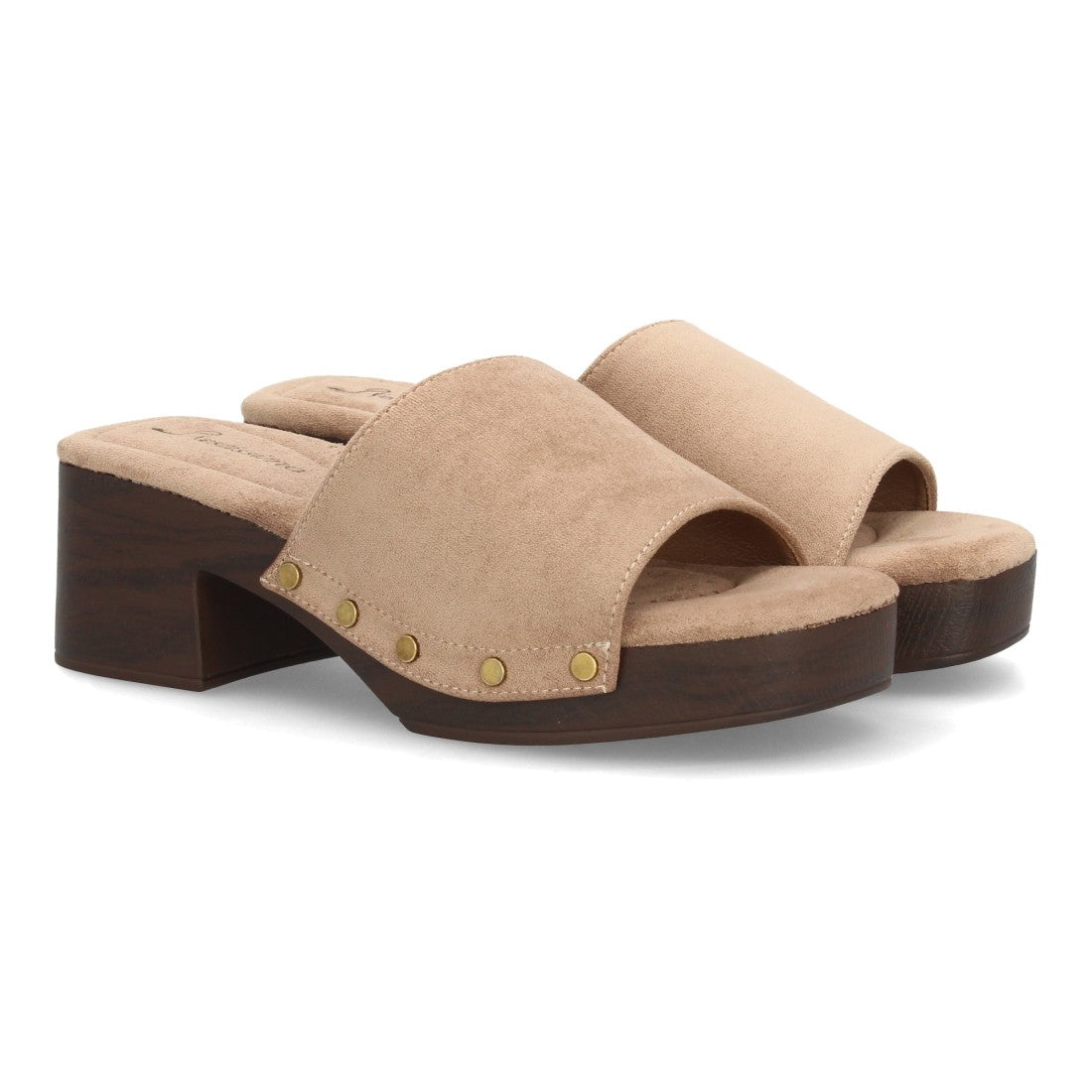 Sandalia tipo zueco con tacón ancho y tachuelas -Kaki