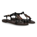 Sandalia plana mujer elegante con adorno de piedra - BS-27-Negro