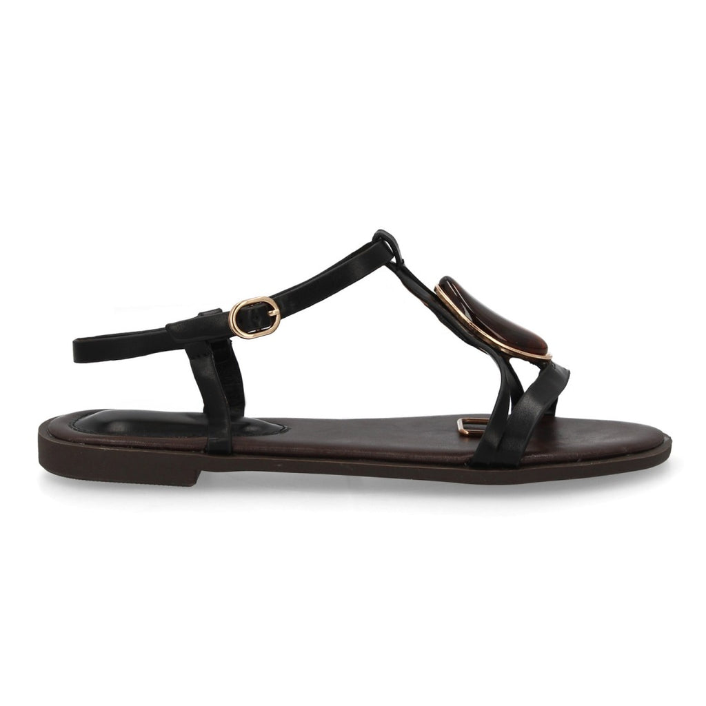 Sandalia plana mujer elegante con adorno de piedra - BS-27-Negro