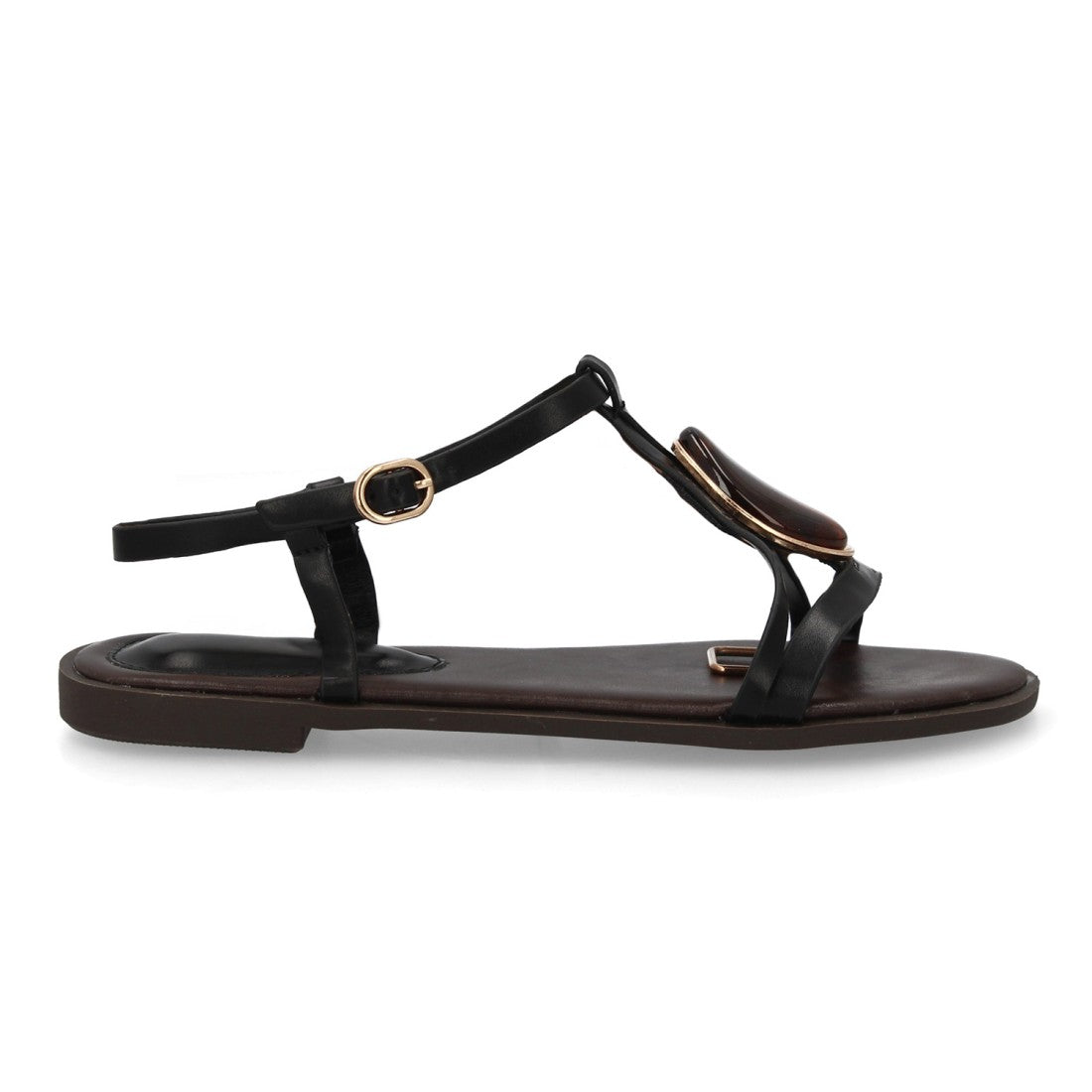 Sandalia plana mujer elegante con adorno de piedra - BS-27-Negro