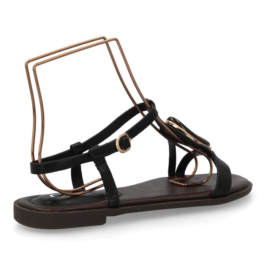 Sandalia plana mujer elegante con adorno de piedra - BS-27-Negro