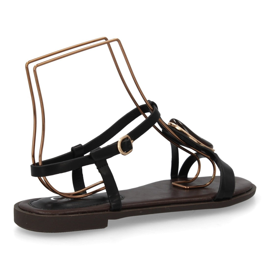 Sandalia plana mujer elegante con adorno de piedra - BS-27-Negro