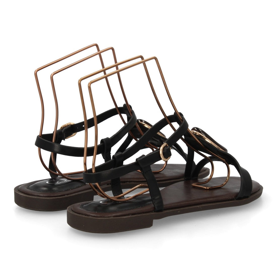 Sandalia plana mujer elegante con adorno de piedra - BS-27-Negro