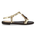 Sandalia plana mujer elegante con adorno de piedra-Oro