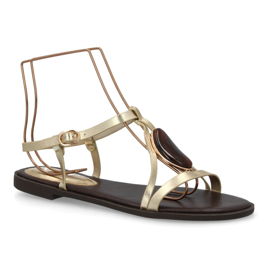 Sandalia plana mujer elegante con adorno de piedra - BS-27-Oro